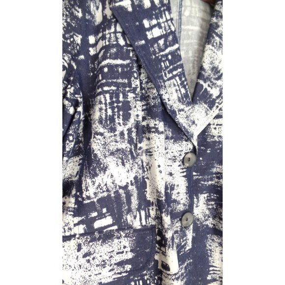 90s vintage blue white short sleeve boxy blazer jacket graphic print - Picture 3 of 5